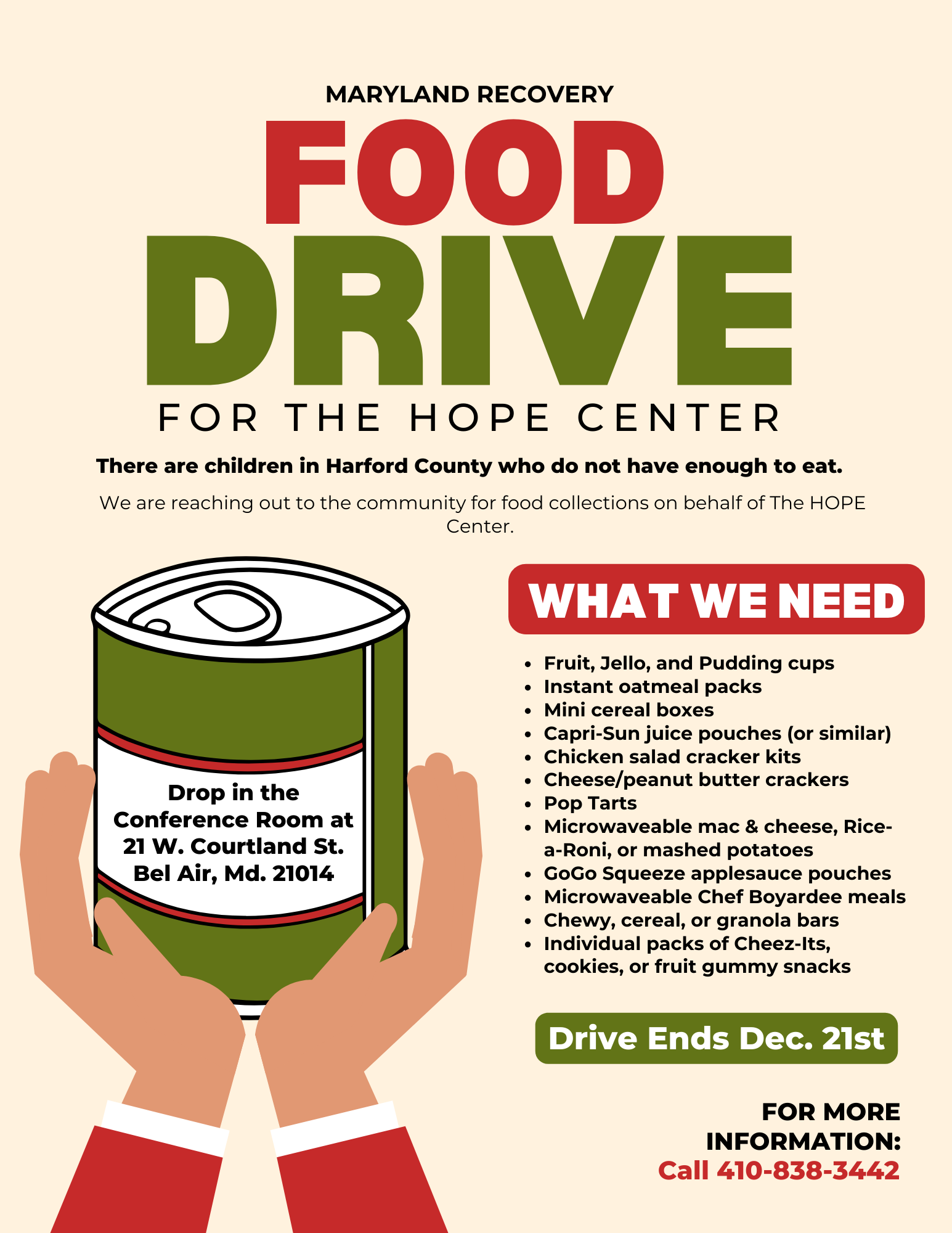 Maryland Recovery is accepting donations