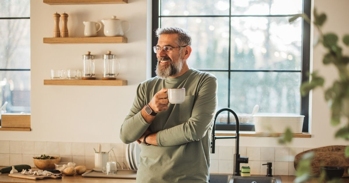 Man in addiction recovery enjoying a healthy lifestyle and stable home environment