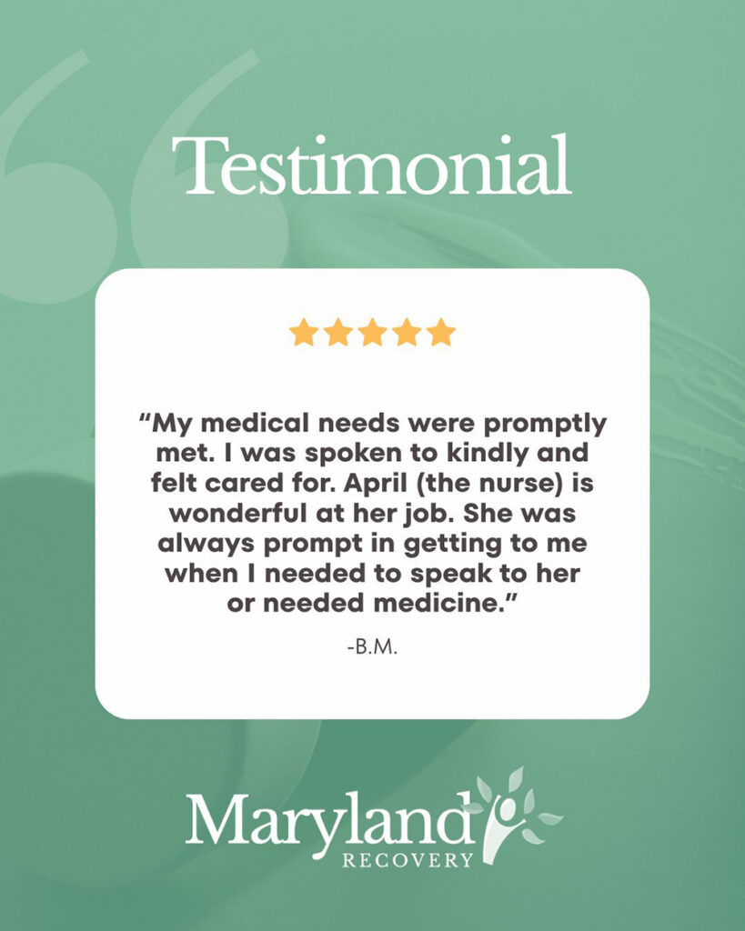 Medical care testimonial from a Medical care testimonial from a Maryland Recovery client.